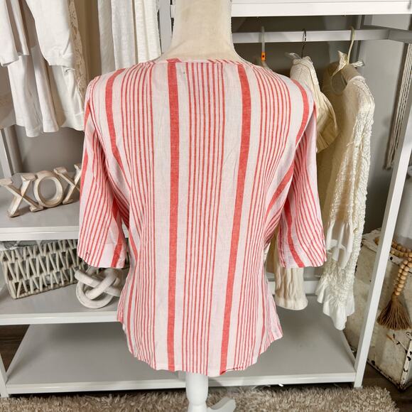 Liz Claiborne women's size medium 100% linen salmon pink & white top #2590 - Picture 7 of 12